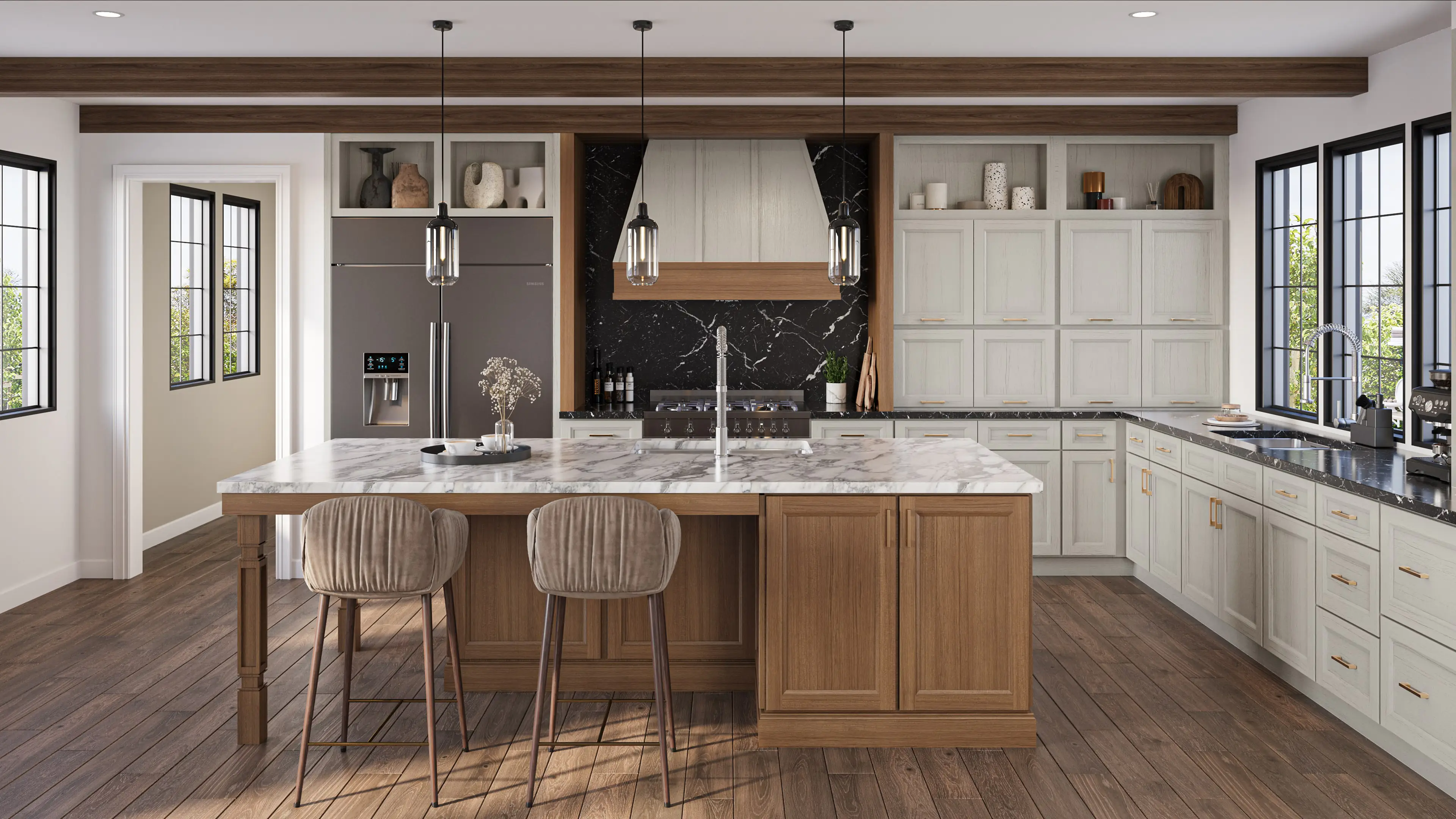Signature supplier kitchen inspiration in Ivory Oak and Canyon Oak